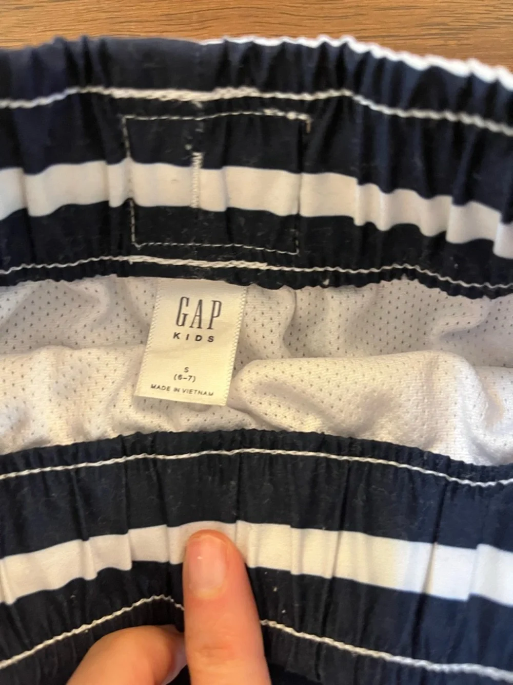 Boy’s GAP Navy & White Striped Swim Shorts with Orange Drawcord